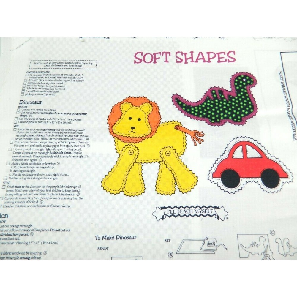 2 Dreamspinners Cranston Soft Shapes Cut Sew Stuff Fabric panel Car Lion Dino